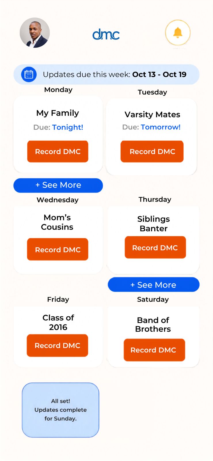 Choose your schedule screen