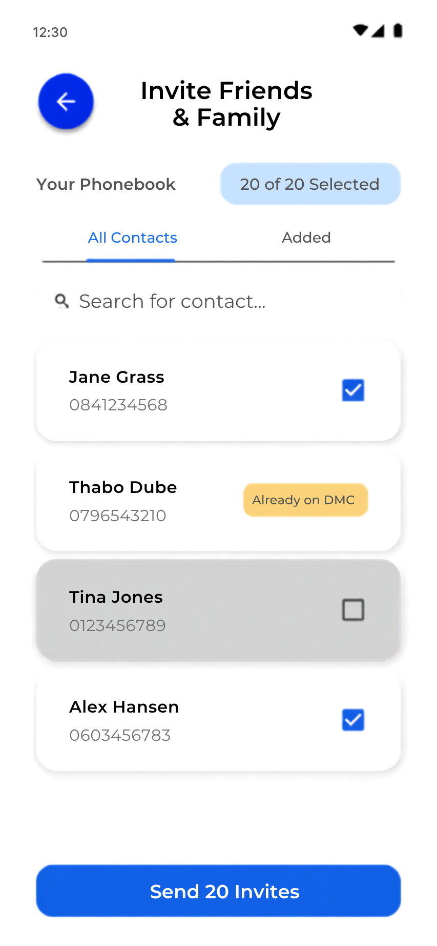 Create your group screen